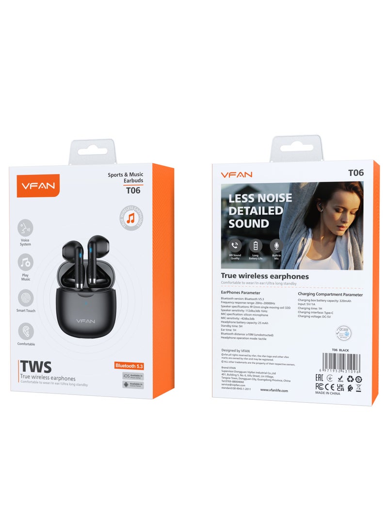 فان سماعات أذن VFAN TWS اللاسلكية T06-أسود - Image 1