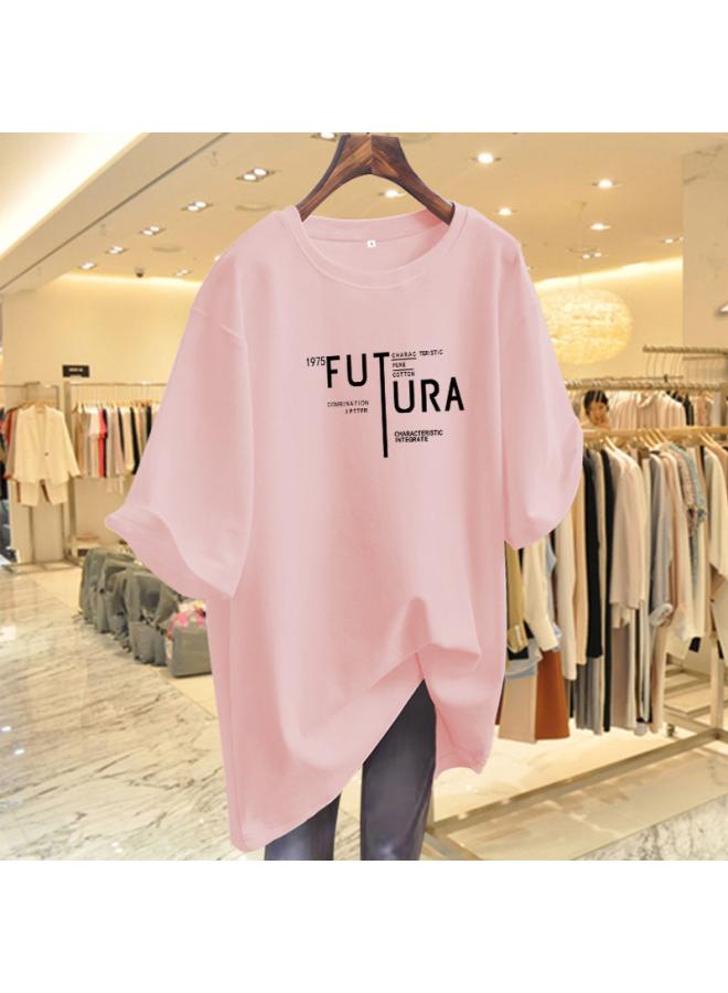 VUELO Letter Printed Short-sleeved T-shirt Women's Summer New Lower Body Missing Loose Slimming Mid-length Top Trendy 