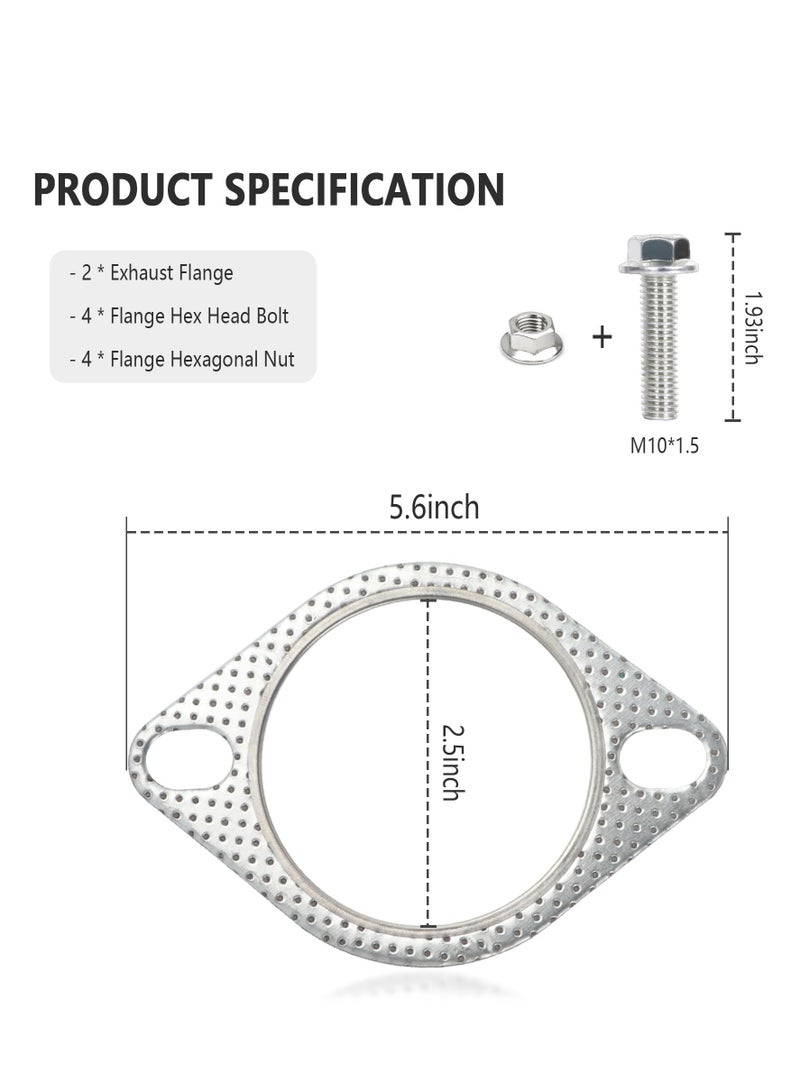 Excefore 2PCS Car Exhaust Gasket with 4PCS Exhaust Bolts,2-Bolt Exhaust Flange Gasket for Automotive Replacement Exhaust Manifold Gasket OEM#120-06310-0002,Premium Car Accessories(2.5 Inch) - Image 2