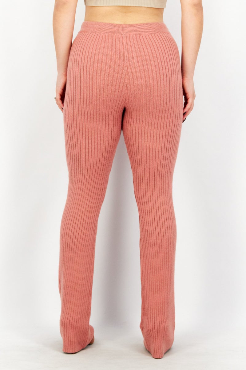 NA-KD Women Ribbed Drawstring Pants, Dusty Pink - Image 3
