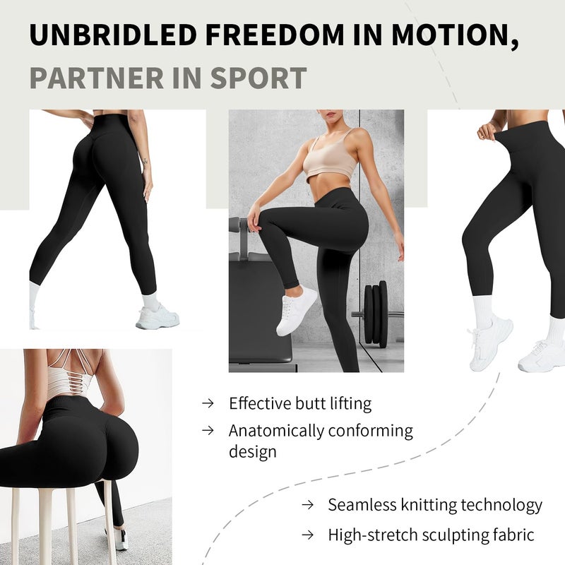 BumpGlow Butt Lifting Gym Workout Leggings for Women Tummy Control High Waisted Scrunch Butt Seamless Impact Sports Yoga Pants Black-S - Image 2