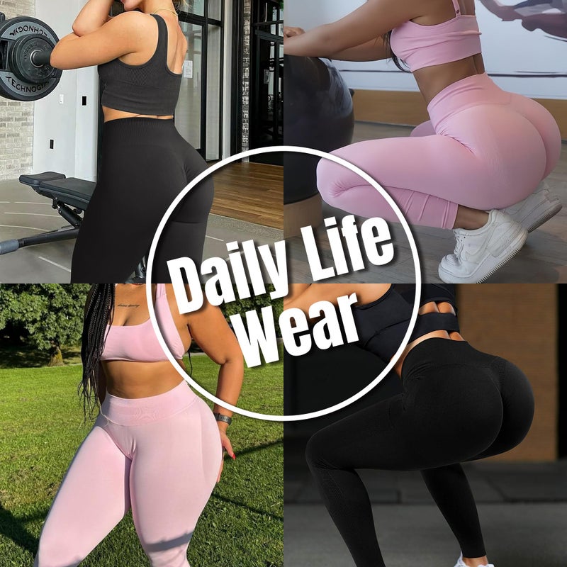 BumpGlow Butt Lifting Gym Workout Leggings for Women Tummy Control High Waisted Scrunch Butt Seamless Impact Sports Yoga Pants Black-S - Image 5