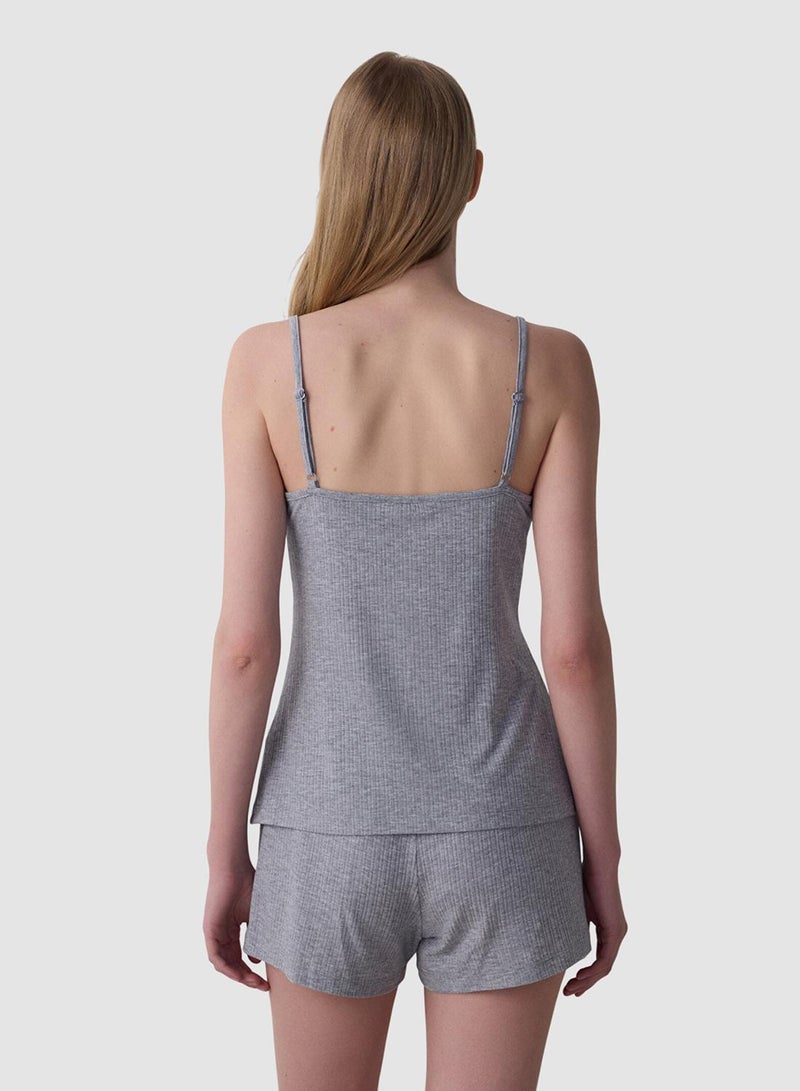 Penti Gray Mélange Lilah Lace Detailed Adjustable Strap Shorts Pyjama Set - Image 2