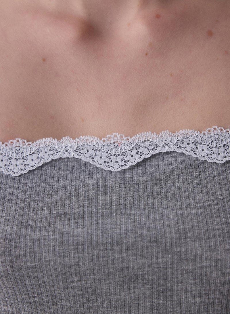 Penti Gray Mélange Lilah Lace Detailed Adjustable Strap Shorts Pyjama Set - Image 3