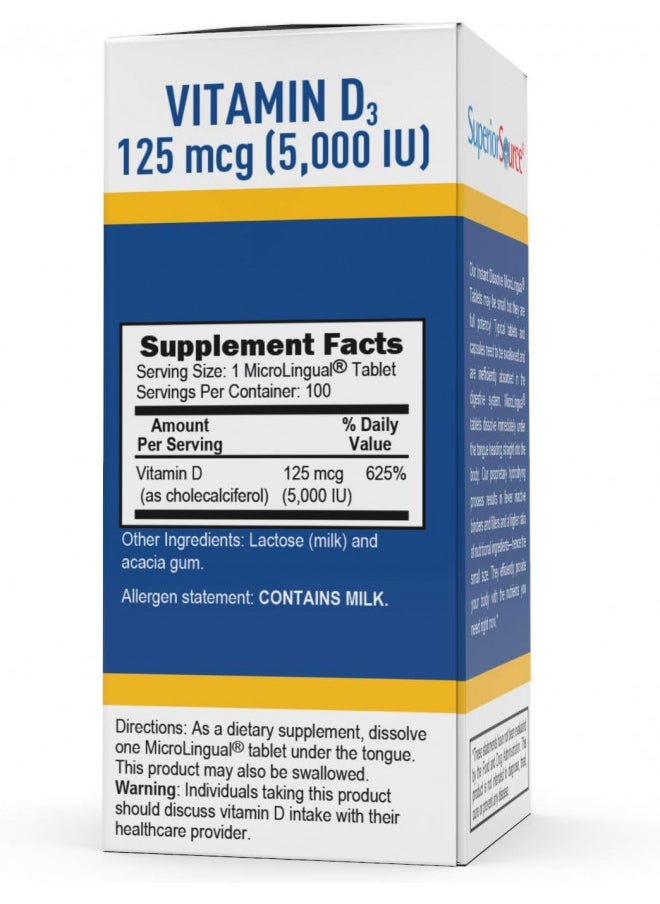 Superior Source Superior Source Vitamin D3 5000 IU, Under The Tongue Quick Dissolve MicroLingual Tablets, 100 Count, Promotes Strong Bones and Teeth, Immune Support, Healthy Muscle Function, Non-GMO  - Image 4
