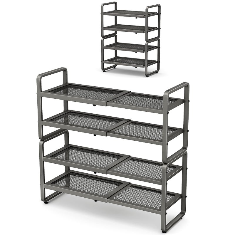 SNTD Shoe Rack - Expandable Shoe Organizer for Closet, Adjustable Metal Shoe Shelf Storage, Stackable Long Shoe Stand Holder for Garage, Entryway, Door Entrance (Grey, 4-Tier) - Image 1