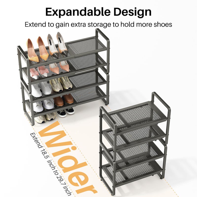 SNTD Shoe Rack - Expandable Shoe Organizer for Closet, Adjustable Metal Shoe Shelf Storage, Stackable Long Shoe Stand Holder for Garage, Entryway, Door Entrance (Grey, 4-Tier) - Image 4