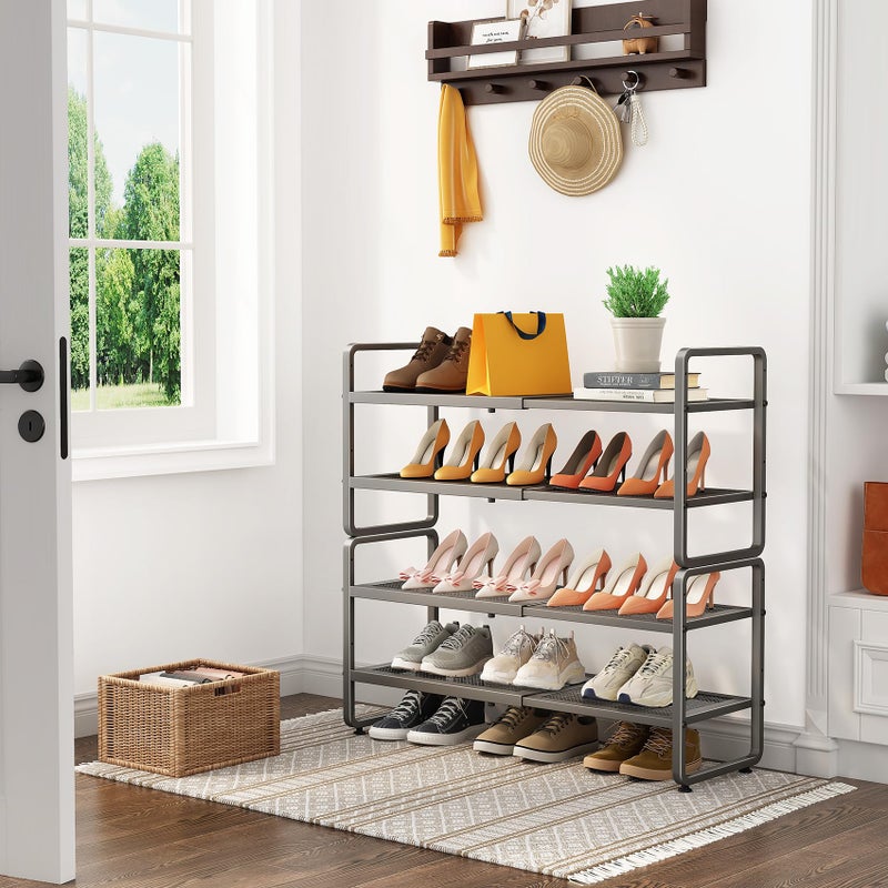 SNTD Shoe Rack - Expandable Shoe Organizer for Closet, Adjustable Metal Shoe Shelf Storage, Stackable Long Shoe Stand Holder for Garage, Entryway, Door Entrance (Grey, 4-Tier) - Image 2