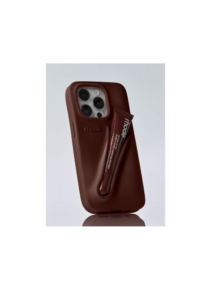rhode Silicone Lip Holder/Cover / Case  for IPhone , Lipgloss holder ,iphone cover case with lipgloss , Back Stick On Holder for iPhone 15 ( Espresso）  - Image 1