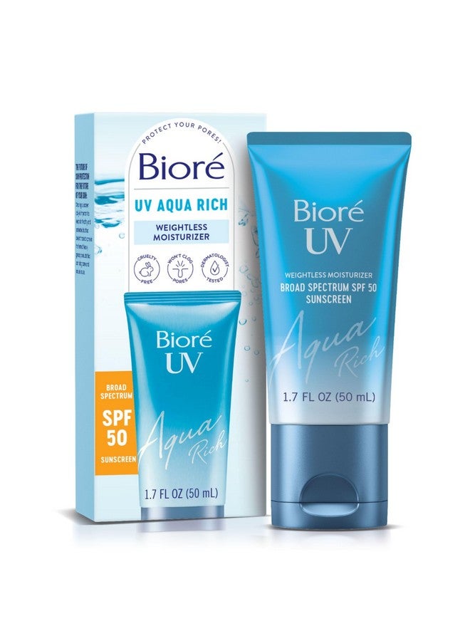 بيوريه مرطب يومي من بيوري يو في اكوا ريتش بعامل حماية من الشمس 50 بي ايه++++ للوجه، للبشرة الحساسة، خالٍ من الزيوت، حمض الهيالورونيك، نباتي، خالٍ من الأوكسي بنزون والأوكتينوكسيت، تم اختباره من قبل أطباء الجلدية، فائز بجائزة ألور، 1.7 أونصة - Image 1
