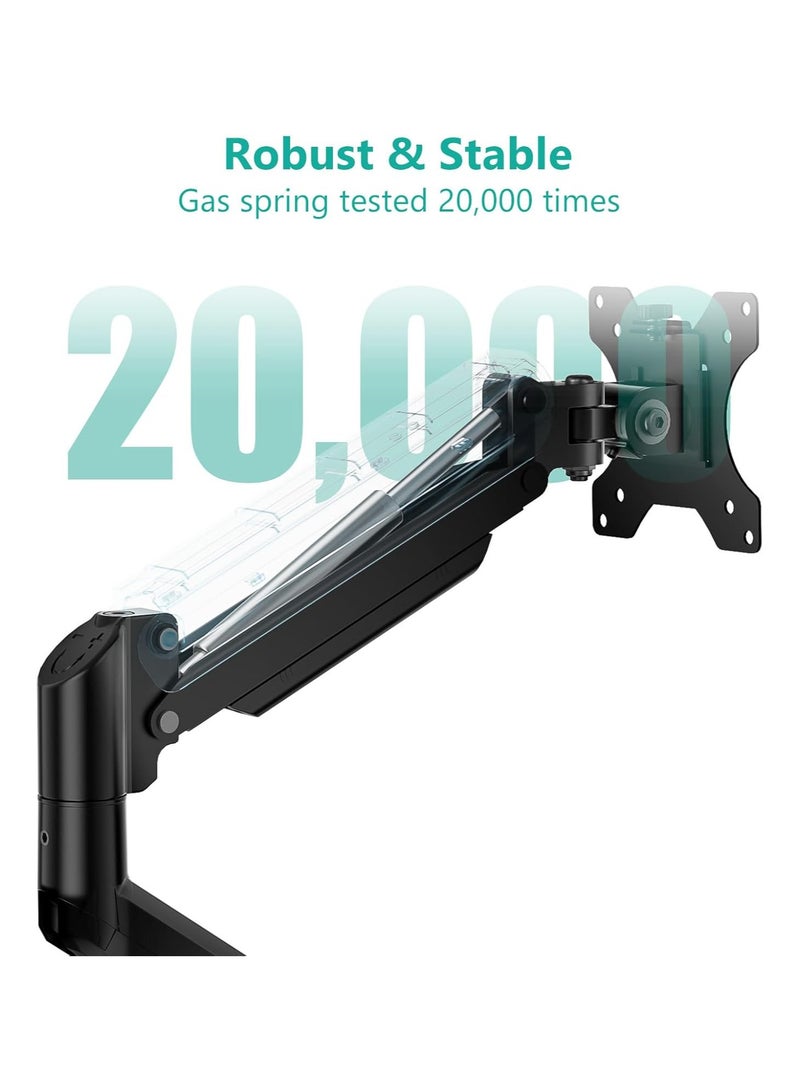 Single Monitor Mount, Gas Spring Monitor Arm for 17-34 inch Screens, Adjustable Computer Monitor Stand up to 26.4lbs, with Clamp and Grommet Base, Mounting Holes 75 and 100mm - Image 5