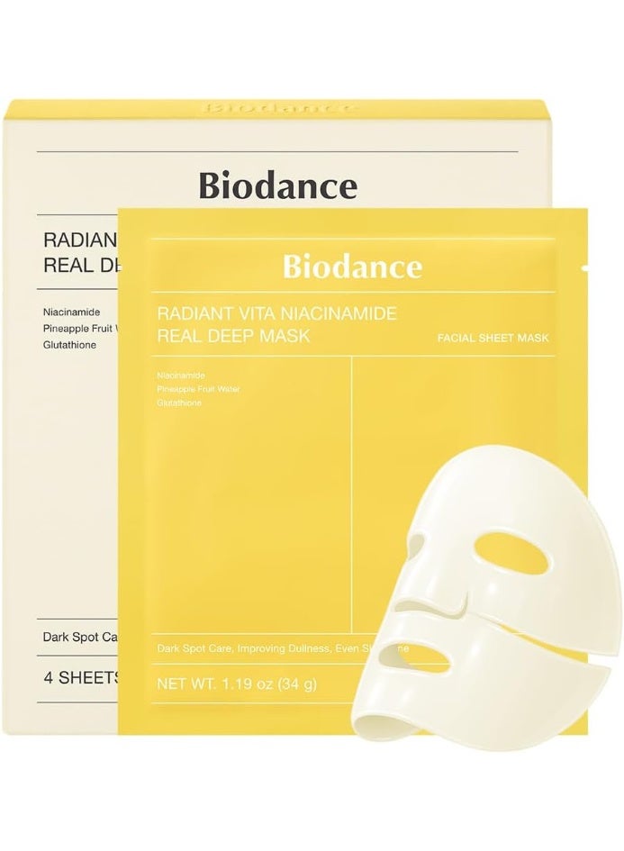 BIODANCE Radiant Vita Niacinamide Real Deep Mask, Overnight Hydrogel Mask, Tone Correction, Texture Refining, Radiant Glow, 3-in-1 Visible Care, Korean Skincare, 34 g x 4ea - Image 1