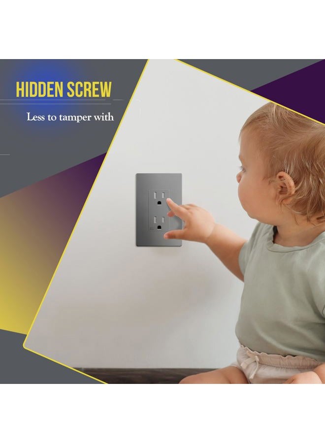 ENERLITES Elite Series Screwless Decorator Wall Plates Child Safe Outlet Cover, Size 1-Gang 4.68 Inches x 2.93 Inches, Unbreakable Polycarbonate Thermoplastic, SI8831-GY, Gray, UL Listed - Image 3