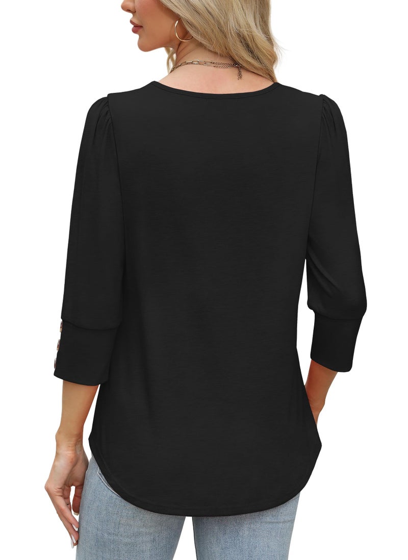 WIHOLL 3/4 Length Sleeve Womens Tops Business Casual Outfits for Women Summer Women's Clothing Early Fall Fashion Clothes Work Office Shirts Teacher Outfits Blouses Dressy Casual 2026 Plus Size Black XL - Image 5