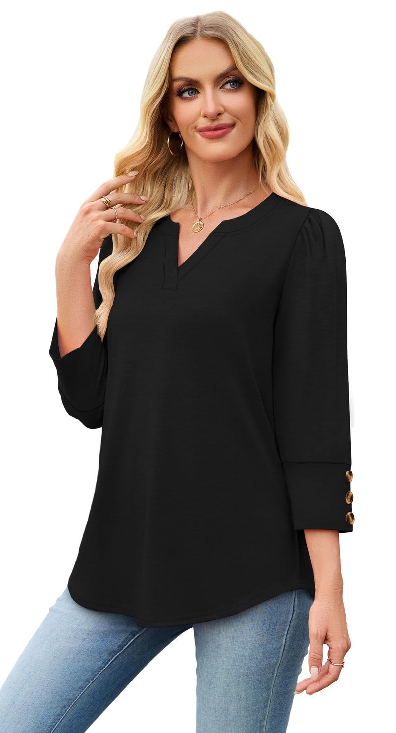 WIHOLL 3/4 Length Sleeve Womens Tops Business Casual Outfits for Women Summer Women's Clothing Early Fall Fashion Clothes Work Office Shirts Teacher Outfits Blouses Dressy Casual 2026 Plus Size Black XL - Image 4