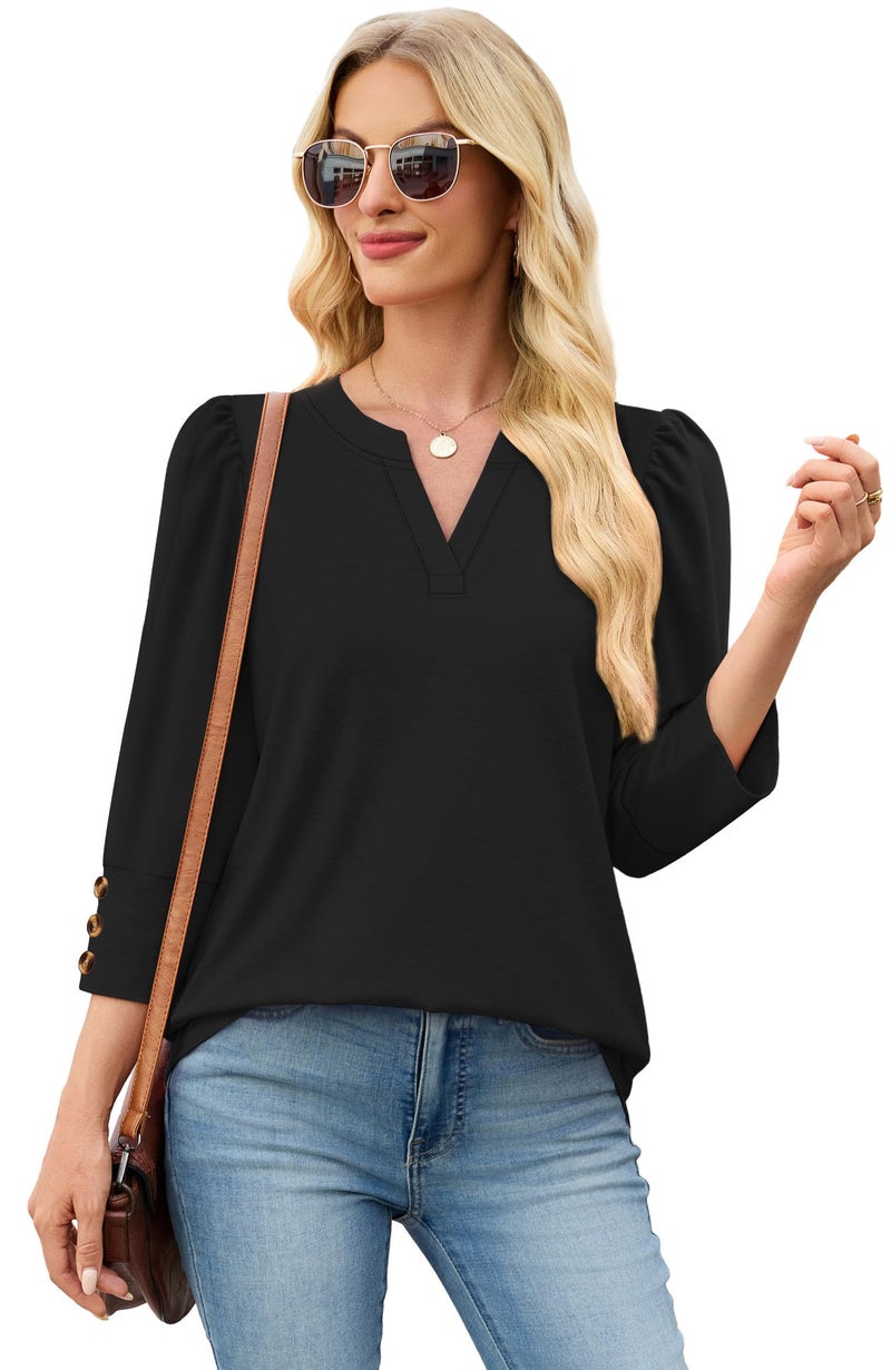 WIHOLL 3/4 Length Sleeve Womens Tops Business Casual Outfits for Women Summer Women's Clothing Early Fall Fashion Clothes Work Office Shirts Teacher Outfits Blouses Dressy Casual 2026 Plus Size Black XL - Image 3
