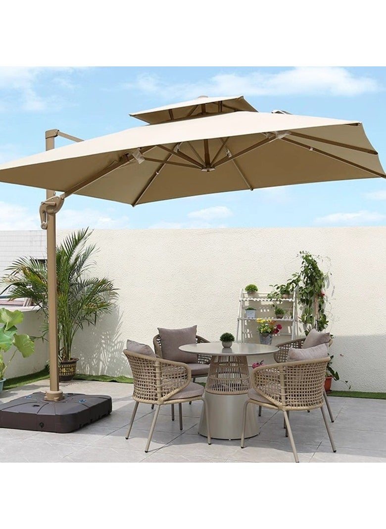 Generic Double Layer Solar Led Bar Patio Umbrella Cantilever Canopy Heavy Duty Sunshade Waterproof Canopy with UV Protection Umbrella With Parasol Base For Garden Pool Balcony  - Image 1