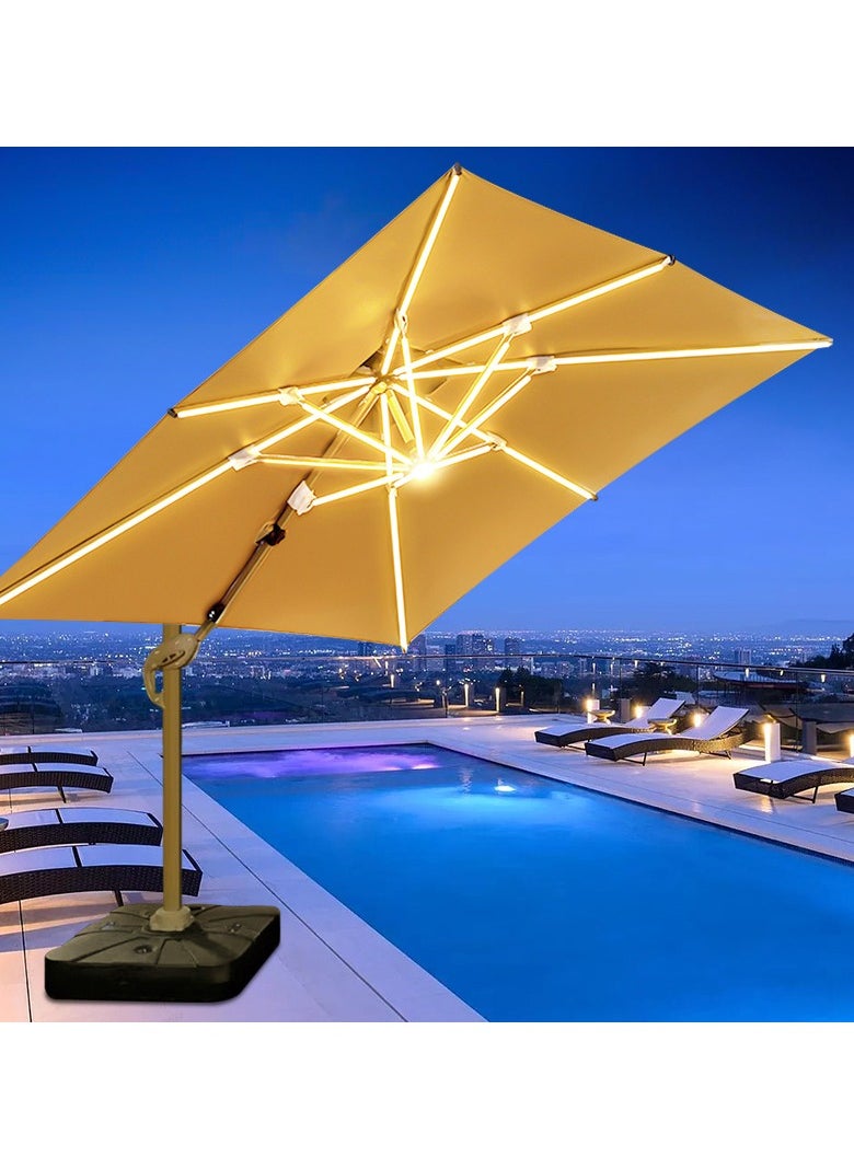 Generic Double Layer Solar Led Bar Patio Umbrella Cantilever Canopy Heavy Duty Sunshade Waterproof Canopy with UV Protection Umbrella With Parasol Base For Garden Pool Balcony  - Image 2