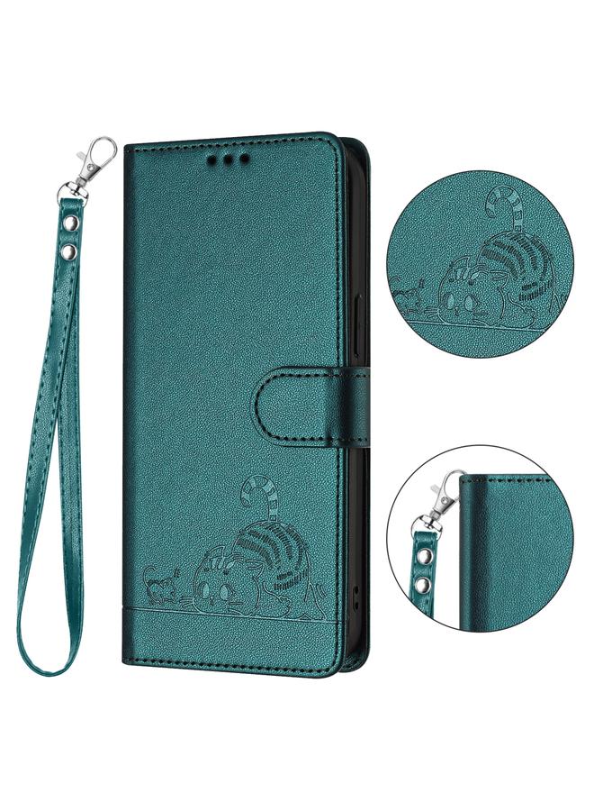 Zaboon Case For iPhone 13 Pro Cat Rat Embossed Pattern RFID PU Phone Case with Wrist Strap - Image 2