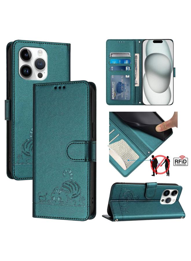 Zaboon Case For iPhone 13 Pro Cat Rat Embossed Pattern RFID PU Phone Case with Wrist Strap - Image 1