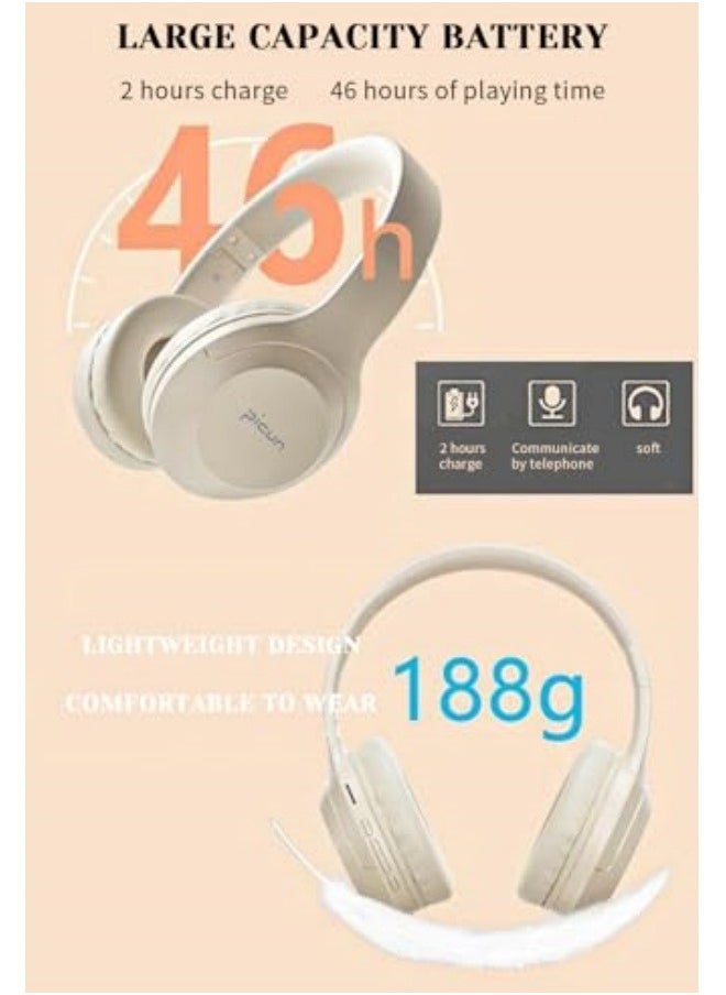 Picun Noise Cancelling Wireless Headphones, Over Ear Wireless Headphone, ANC Headphones, 46H Playtime, Hi-Res Audio, Suitable for Smartphone, PC, Tablets  - Image 2