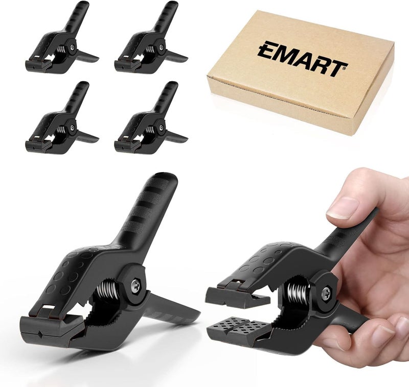 EMART Heavy Duty Spring Clamps 6Pcs, 4.5 inch Backdrop Clips for Background Photo Video Studio, Woodworking, Home Improvement, DIY - Black - Image 1