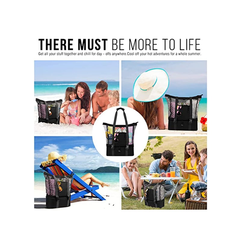 SOLARAE Mesh Beach Tote Bag with Detachable Beach Cooler - Max Capacity 34l 150lbs Ultra Durable for Women, 600D Polyester, Mesh Lining, Zipper Closure, Pvc, Party, Odor-free, Durable Design - Image 5