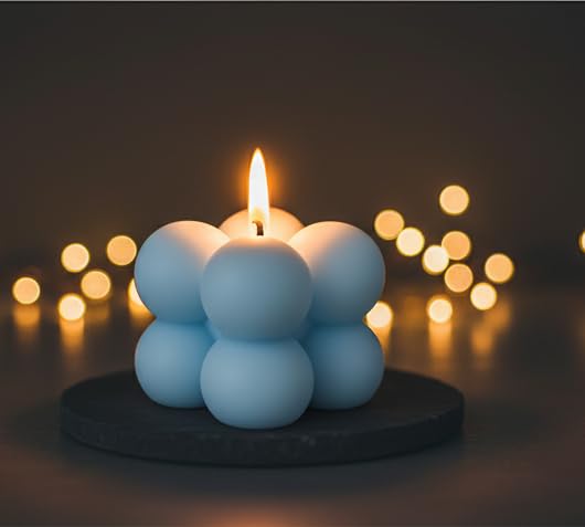 ProKart Premium Soy Wax Scented Mini Bubble Cube Candle | Aesthetic Scented Candle | Aromatherapy Fragrance Candles for Home Decor, Wedding & Party, Dinner Table, Christmas (Pack of 2, Light Blue) - Image 5
