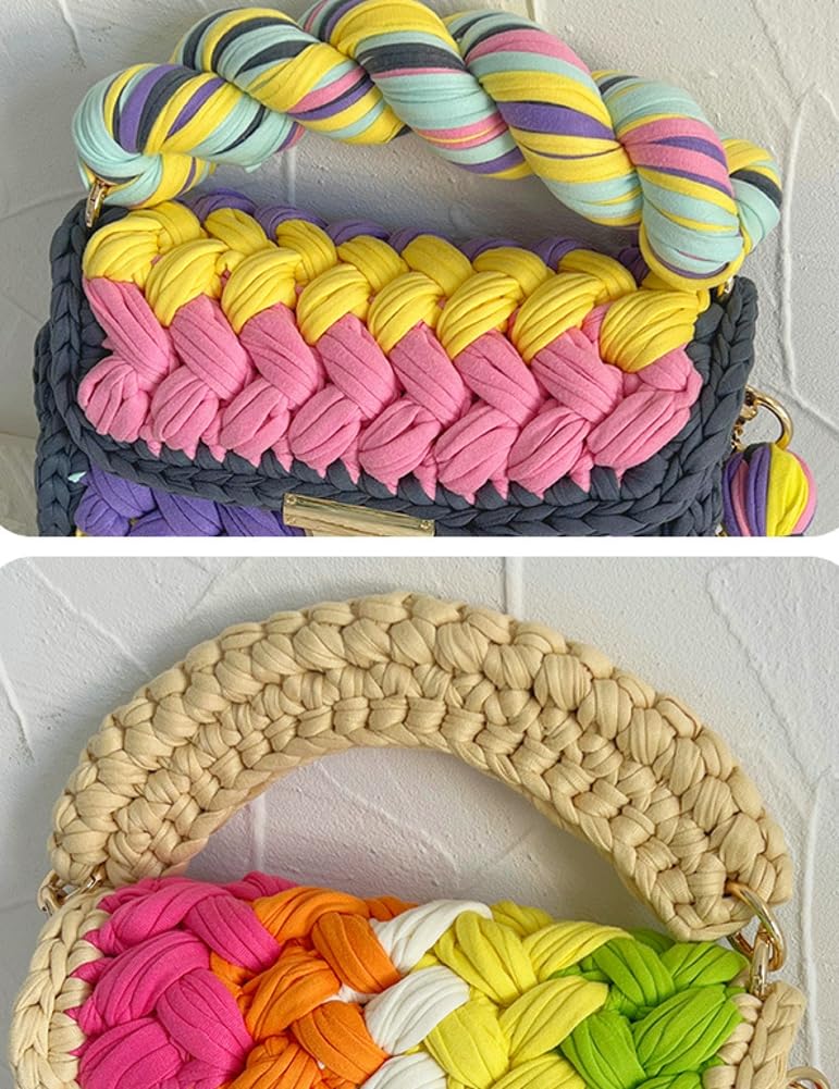 Hzxsny Chunky Yarn Knit Crochet Tote Purse Crossbody Shoulder Bag - Handwoven Evening Clutch Flap Bag - Image 5