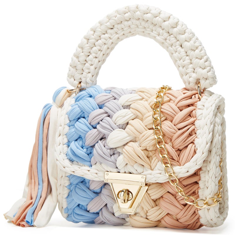 Hzxsny Chunky Yarn Knit Crochet Tote Purse Crossbody Shoulder Bag - Handwoven Evening Clutch Flap Bag - Image 3