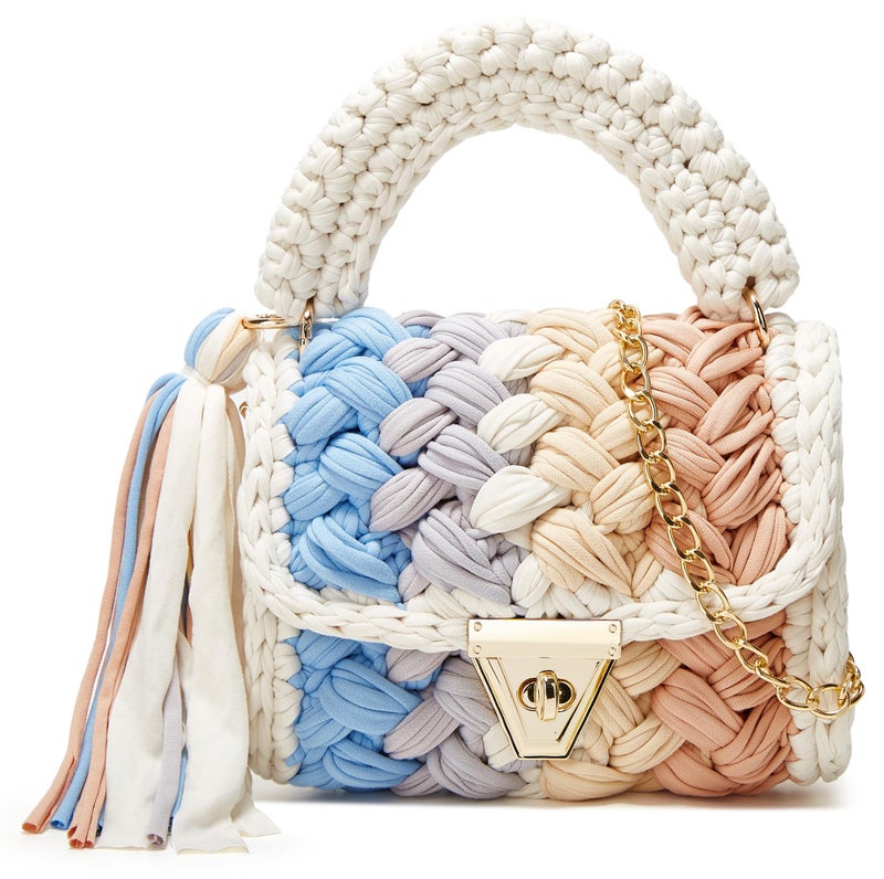 Hzxsny Chunky Yarn Knit Crochet Tote Purse Crossbody Shoulder Bag - Handwoven Evening Clutch Flap Bag - Image 1
