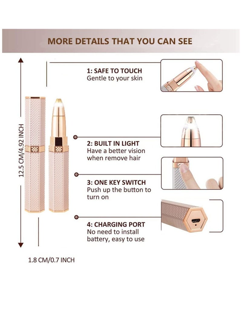 Arabest Electric Eyebrow Razor, 4 in 1 Eyebrow Trimmer Painless Hair Remover with LED Light, USB Rechargeable Hair Removal Epilator, Waterproof Razor for Eyebrow Nose Lips Facial Body Cheeks - Image 2