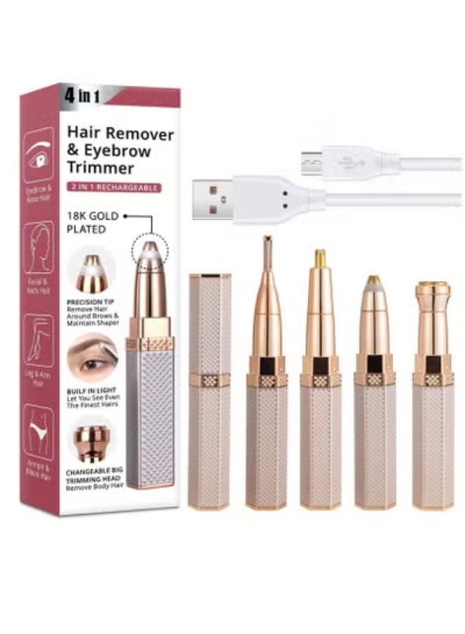 Arabest Electric Eyebrow Razor, 4 in 1 Eyebrow Trimmer Painless Hair Remover with LED Light, USB Rechargeable Hair Removal Epilator, Waterproof Razor for Eyebrow Nose Lips Facial Body Cheeks - Image 1
