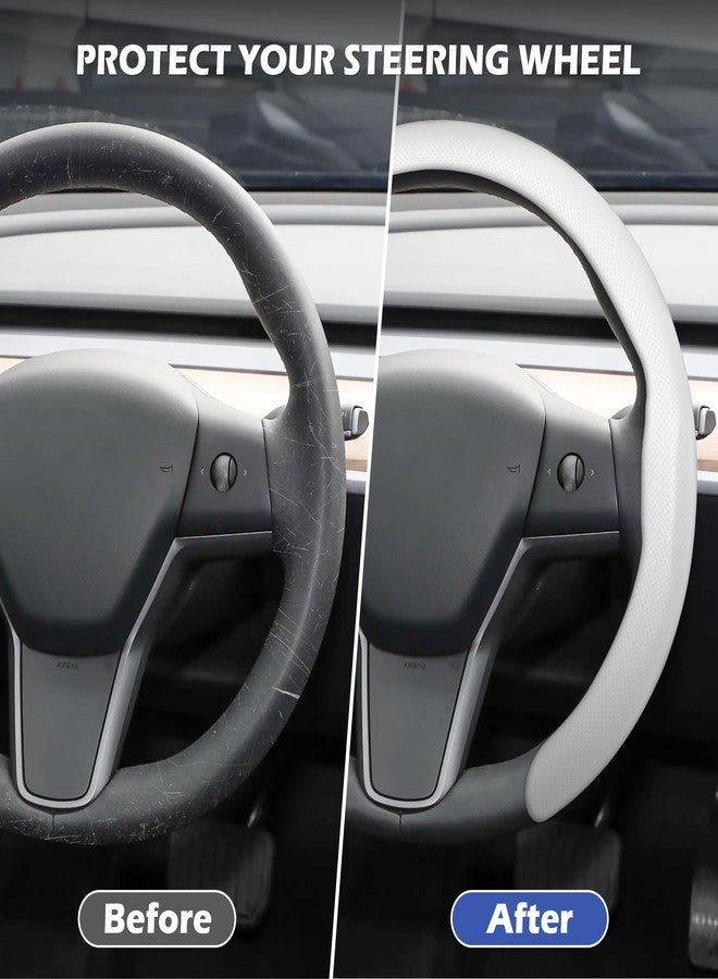 frani Nappa Leather Steering Wheel Cover, Universal 15 Inch Premium Non-Slip Steering Wheel Cover White - Image 2