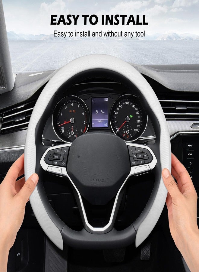 frani Nappa Leather Steering Wheel Cover, Universal 15 Inch Premium Non-Slip Steering Wheel Cover White - Image 3