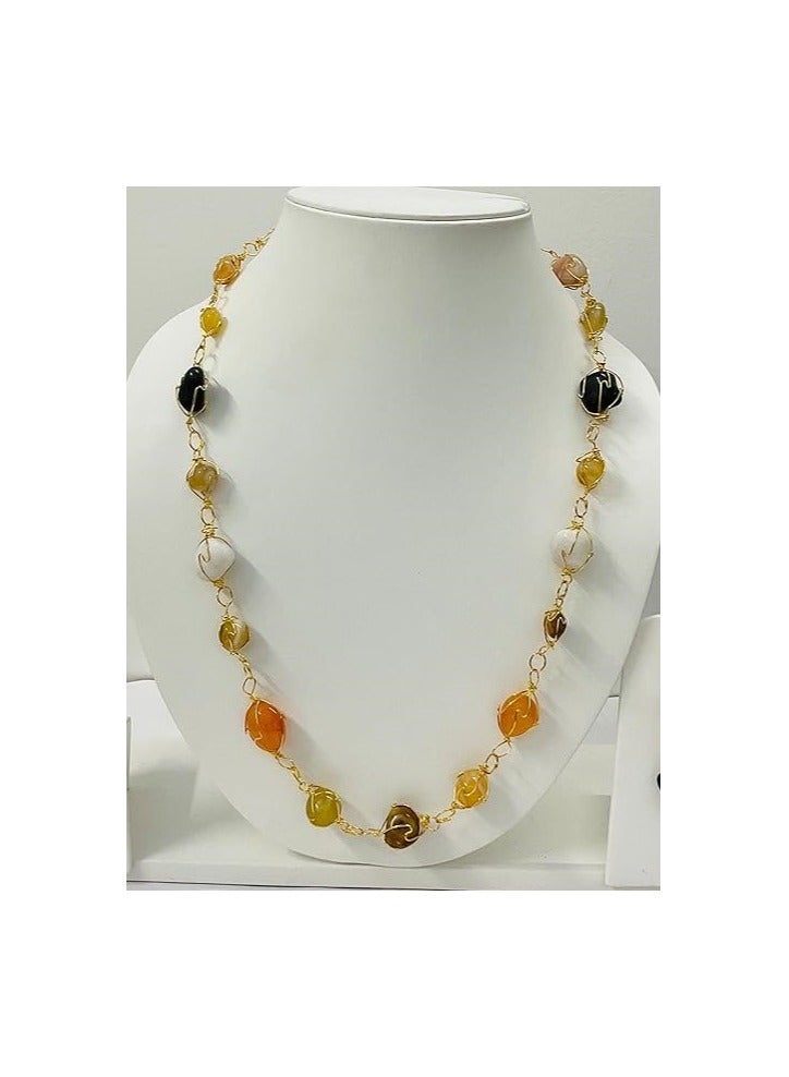 Radwa Azam Glass Beads with Golden Boundaries Chain/Necklace Statement with  - Image 1