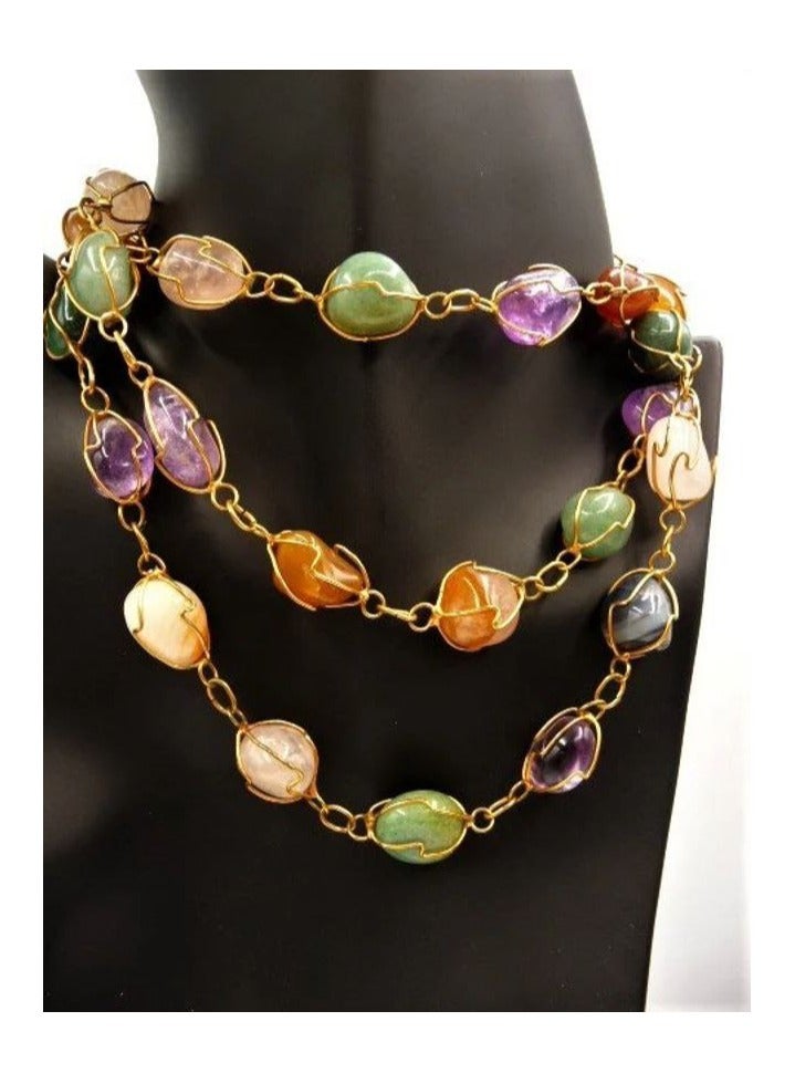 Radwa Azam Glass Beads with Golden Boundaries Chain/Necklace Statement with  - Image 4