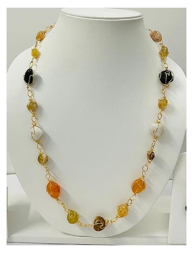 Radwa Azam Glass Beads with Golden Boundaries Chain/Necklace Statement with - Image 1