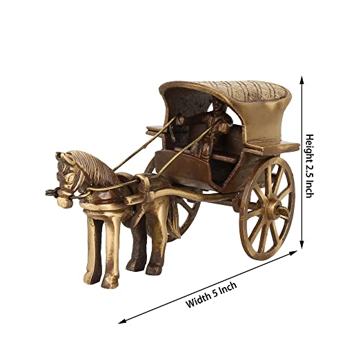 Branvir Antique Finish Brass Horse cart Figurines, Tanga Rath, Statue for Home Décor, Size - H- 2.5Inch, W- 5Inch, Weight - 288gm - Image 3