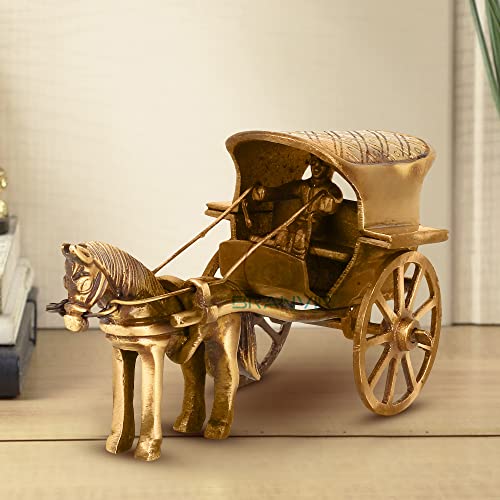 Branvir Antique Finish Brass Horse cart Figurines, Tanga Rath, Statue for Home Décor, Size - H- 2.5Inch, W- 5Inch, Weight - 288gm - Image 5