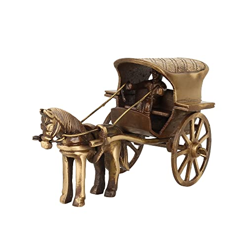Branvir Antique Finish Brass Horse cart Figurines, Tanga Rath, Statue for Home Décor, Size - H- 2.5Inch, W- 5Inch, Weight - 288gm - Image 1