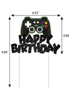 Generic Video Game Cake Topper Glitter Game Controller Happy Birthday Cake Topper Cake Decorations Picks for Kids Gaming Themed Birthday Party Supplies  - Image 1