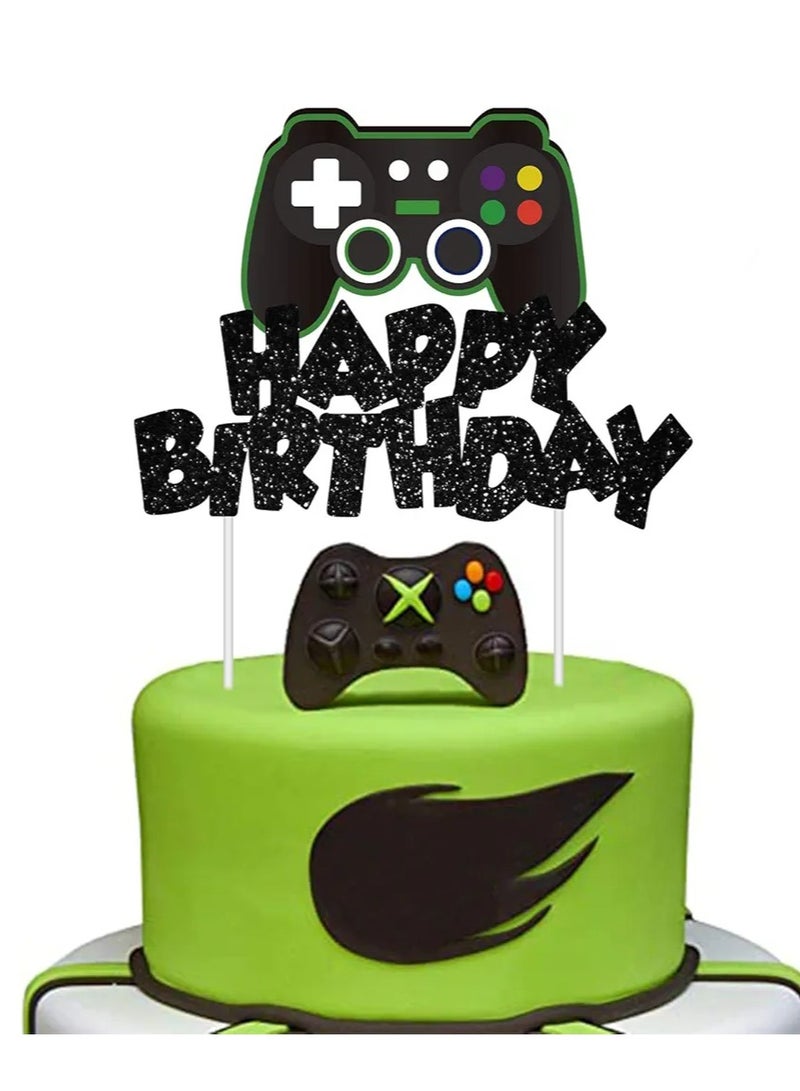 Video Game Cake Topper Glitter Game Controller Happy Birthday Cake Topper Cake Decorations Picks for Kids Gaming Themed Birthday Party Supplies  - Image 2