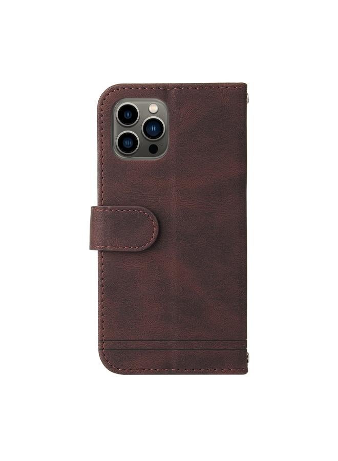 Zaboon Case For iPhone 12 Pro Max Skin Feel Life Tree Metal Button Horizontal Flip Leather Case with Holder & Card Slot & Wallet & Photo Frame & Strap - Image 3