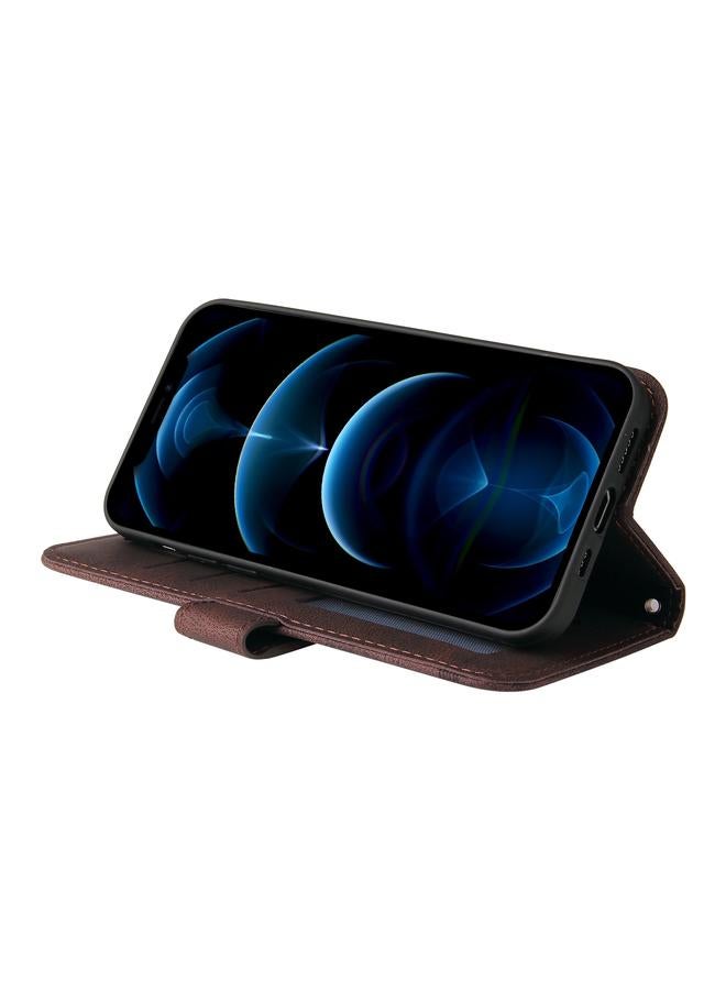 Zaboon Case For iPhone 12 Pro Max Skin Feel Life Tree Metal Button Horizontal Flip Leather Case with Holder & Card Slot & Wallet & Photo Frame & Strap - Image 5