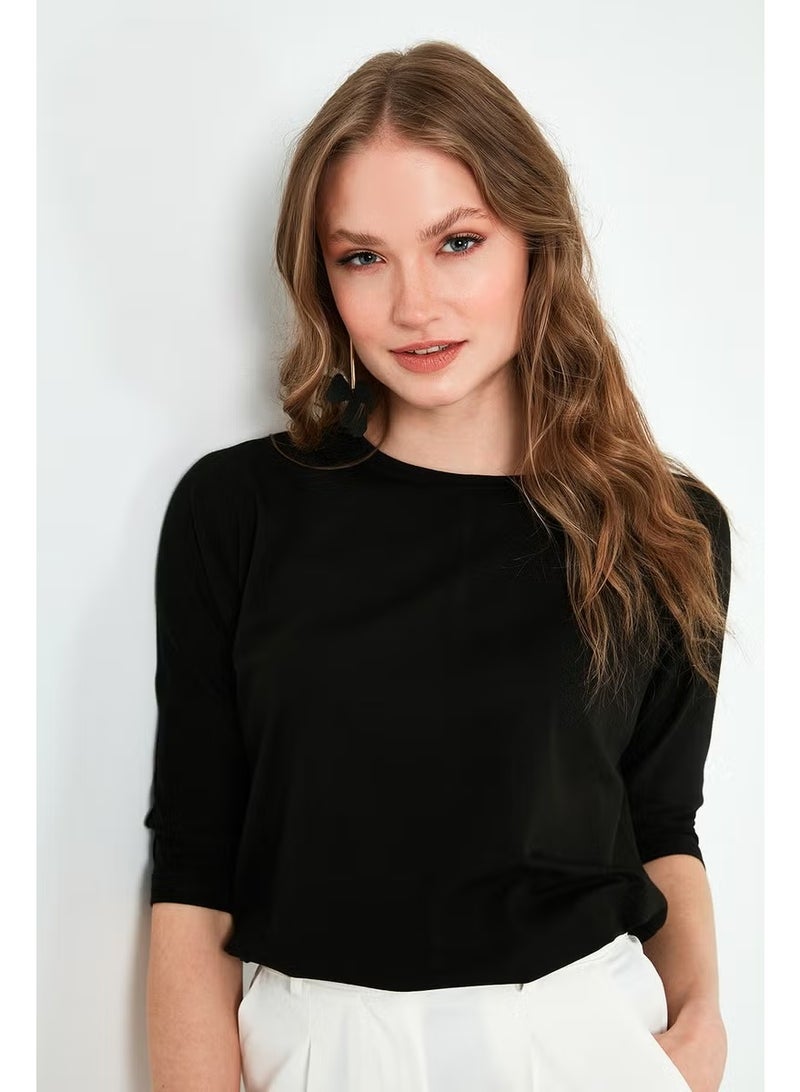 Lela Crew Neck Three Quarter Sleeve Blouse Women's Blouse 5861416Y - Image 5