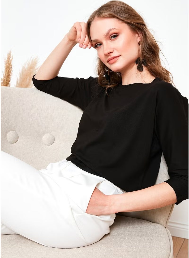 Lela Crew Neck Three Quarter Sleeve Blouse Women's Blouse 5861416Y - Image 4