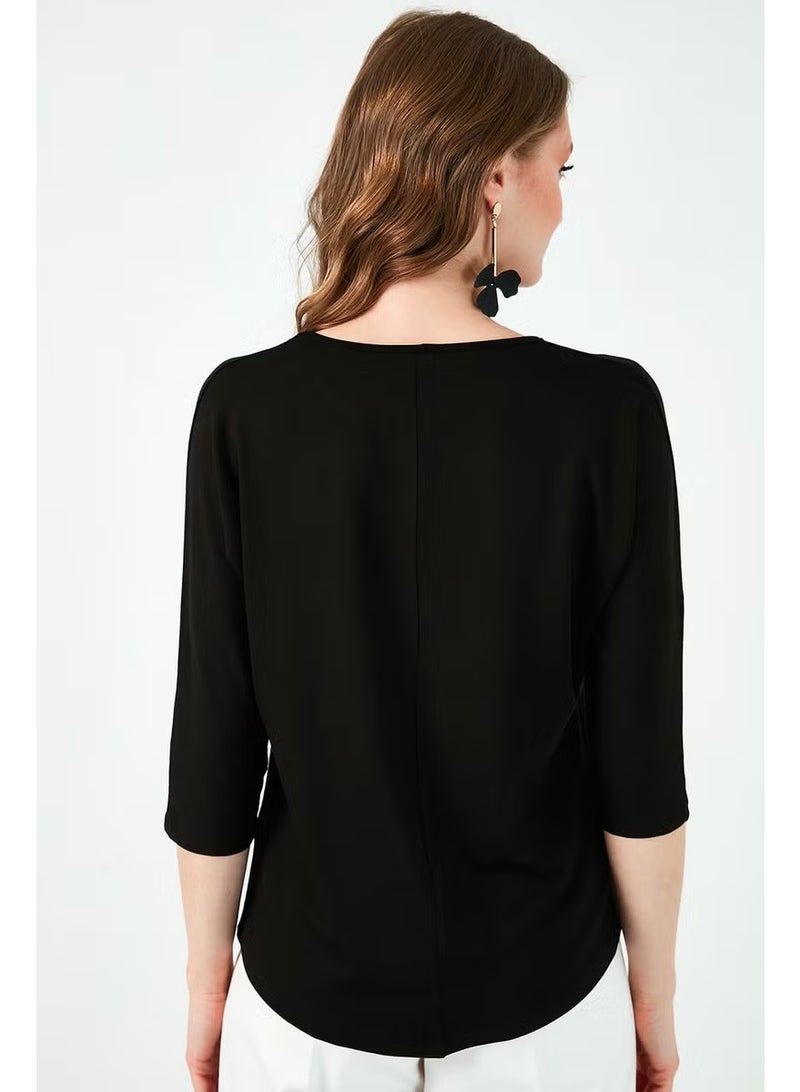 Lela Crew Neck Three Quarter Sleeve Blouse Women's Blouse 5861416Y - Image 2