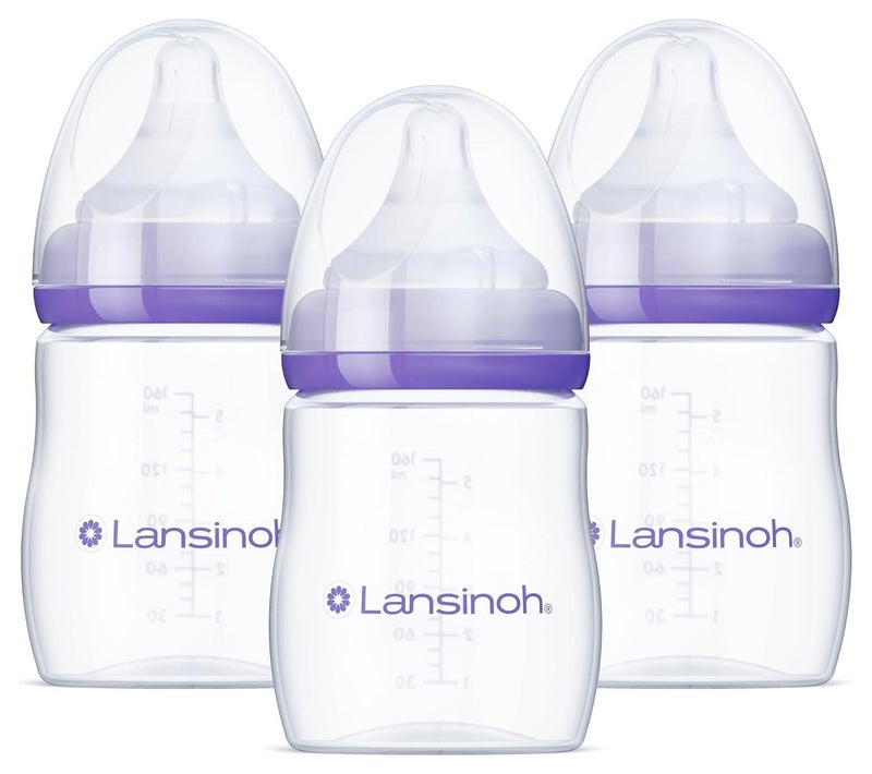 Lansinoh Baby Bottles for Breastfeeding Babies, 160 ml, 3 Count, Includes 3 Slow Flow (Size 2S) - Image 1