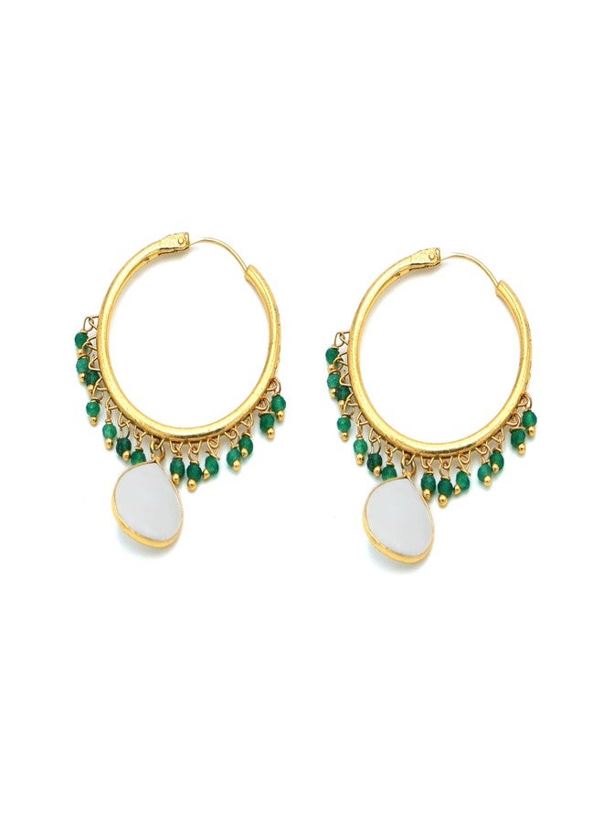 Dua Mother of Pearl Hoop Earrings - Handmade Gold-Plated Elegant Jewelry - Image 1